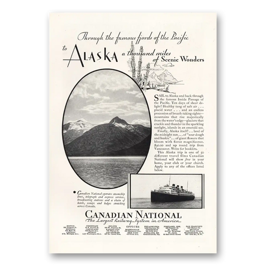 1931 Canadian National Railways Alaska Thousand Miles Scenic Wonders Vintage Magazine Print Ad