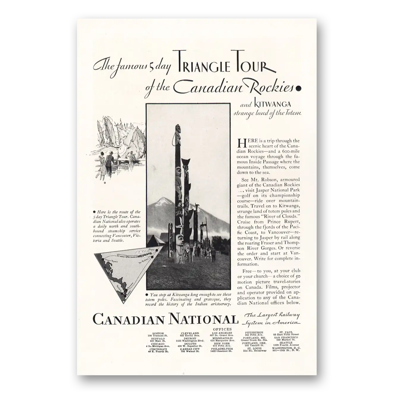 1931 Canadian National Railways Triangle Tour of the Canadian Rockies Vintage Magazine Print Ad