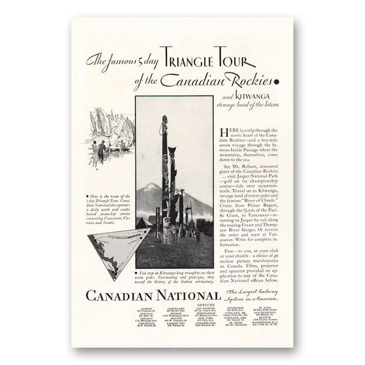 1931 Canadian National Railways Triangle Tour of the Canadian Rockies Vintage Magazine Print Ad