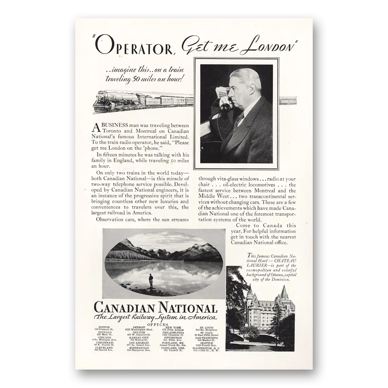 1931 Canadian National Railways Operator Get Me London Vintage Magazine Print Ad