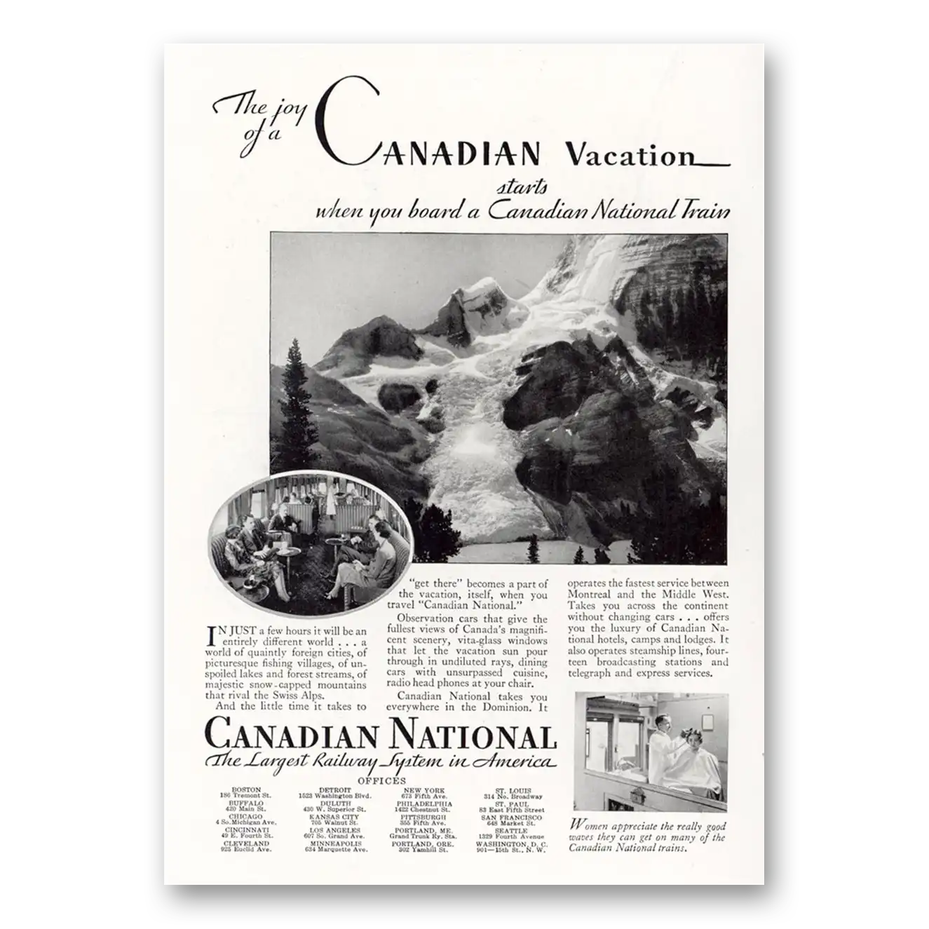 1931 Canadian National Railways Joy of Canadian Vacation Vintage Magazine Print Ad