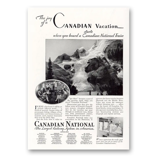 1931 Canadian National Railways Joy of Canadian Vacation Vintage Magazine Print Ad