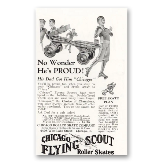 1931 Chicago Roller Skate Flying Scout Roller Skates Proud Vintage Magazine Print Ad