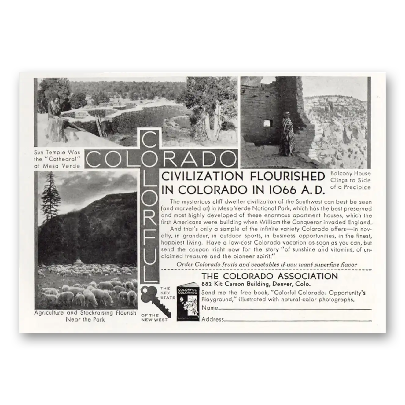 1931 Colorado Civilization Flourished In Colorado In 1066 AD Vintage Magazine Print Ad