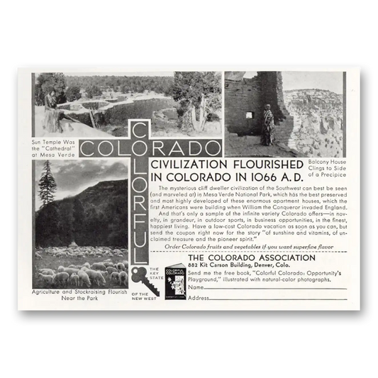 1931 Colorado Civilization Flourished In Colorado In 1066 AD Vintage Magazine Print Ad