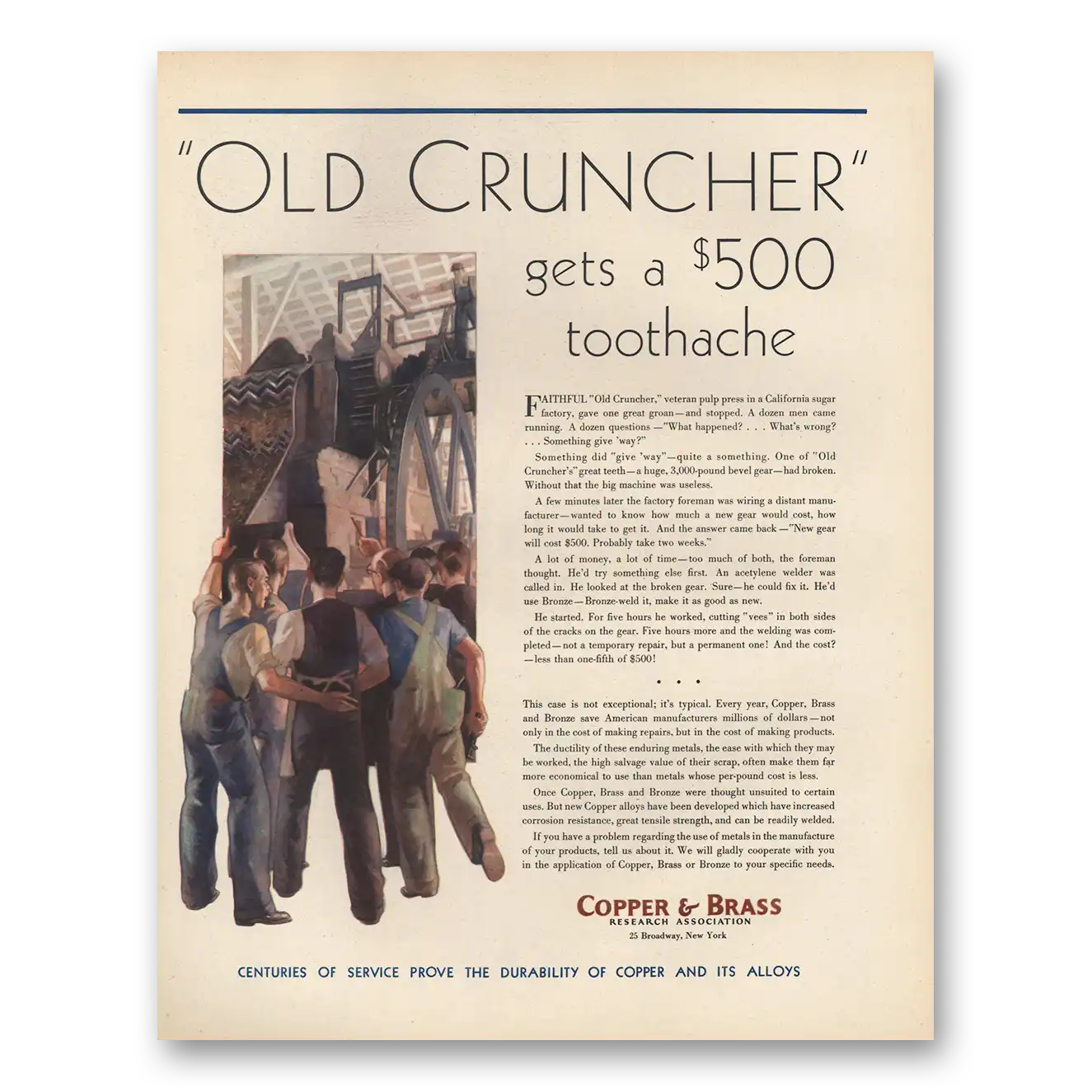 1931 Copper & Brass Research Old Cruncher Vintage Magazine Print Ad