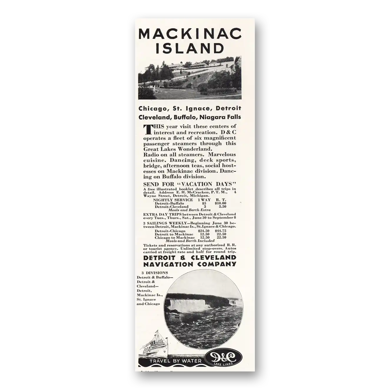 1931 Detroit and Cleveland Navigation Mackinac Island Vintage Magazine Print Ad