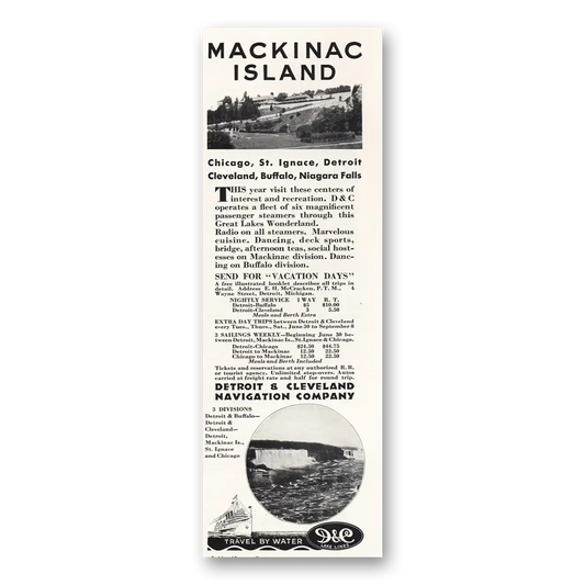 1931 Detroit and Cleveland Navigation Mackinac Island Vintage Magazine Print Ad