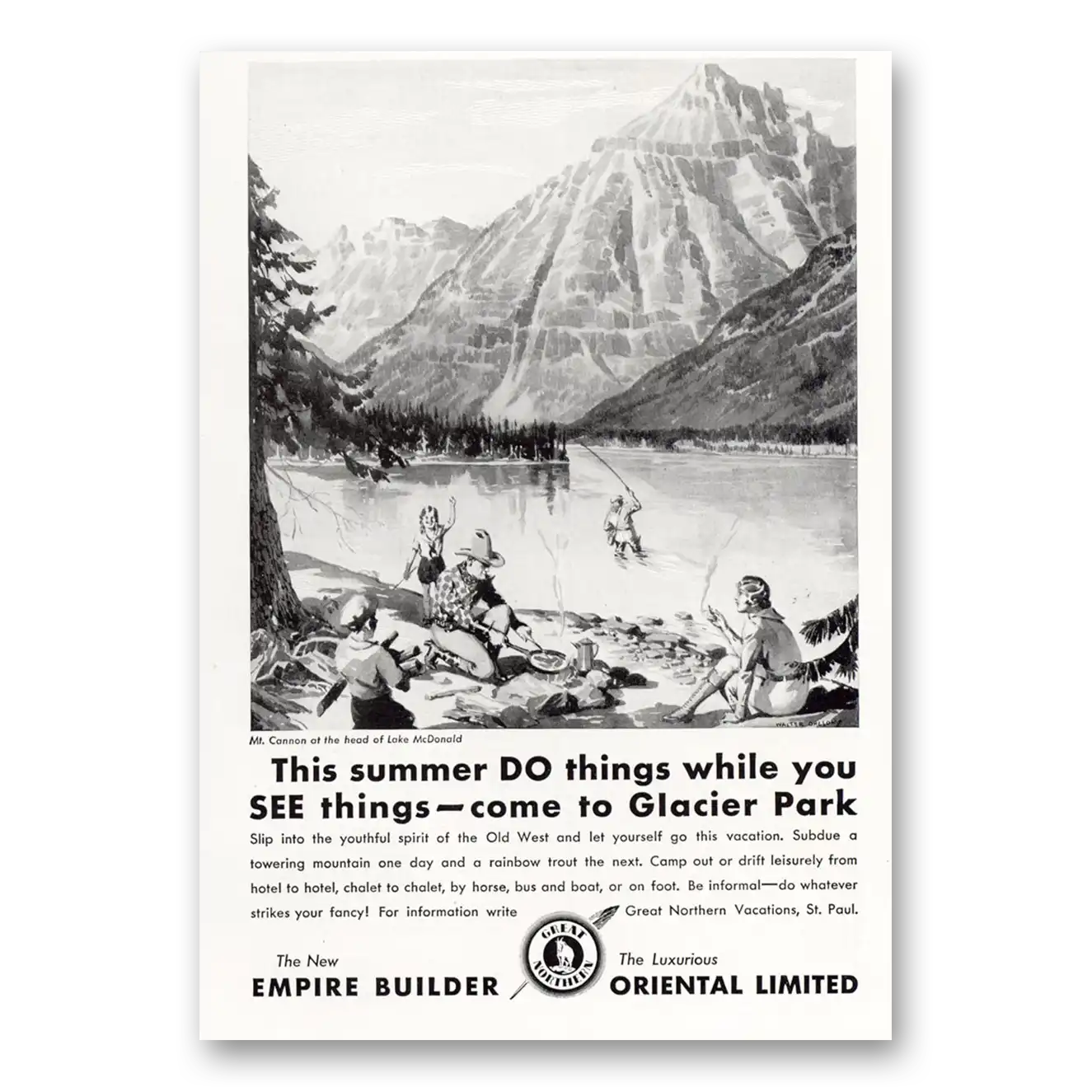 1931 Great Northern Railway Come to Glacier Park Walter Orlson Vintage Magazine Print Ad