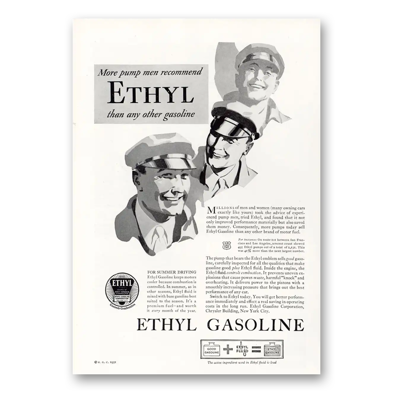 1931 Ethyl Gasoline More Pump Men Vintage Magazine Print Ad