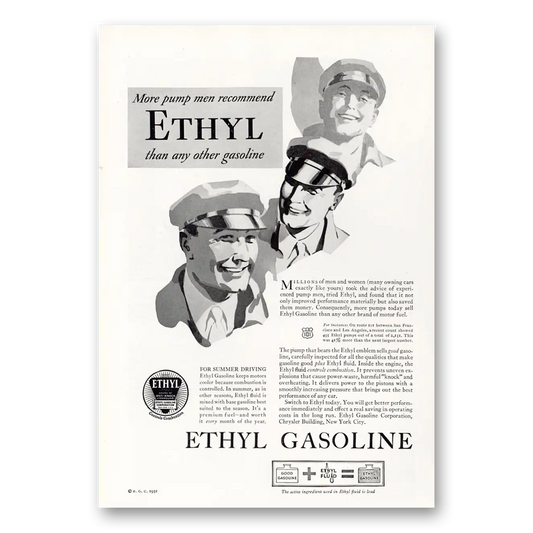 1931 Ethyl Gasoline More Pump Men Vintage Magazine Print Ad