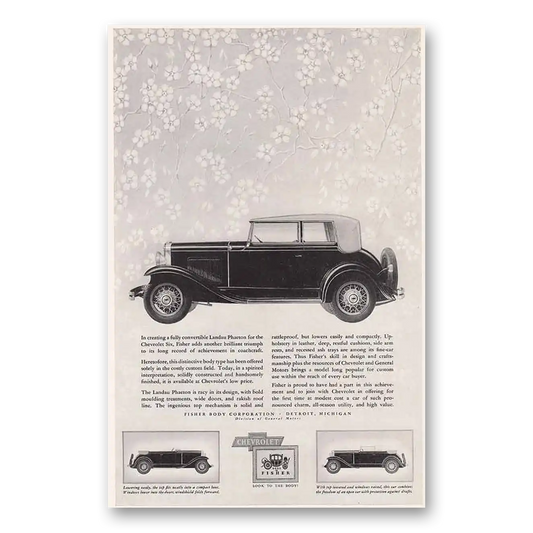 1931 Body by Fisher Fisher Body Chevrolet Lanau Phaeton Vintage Magazine Print Ad