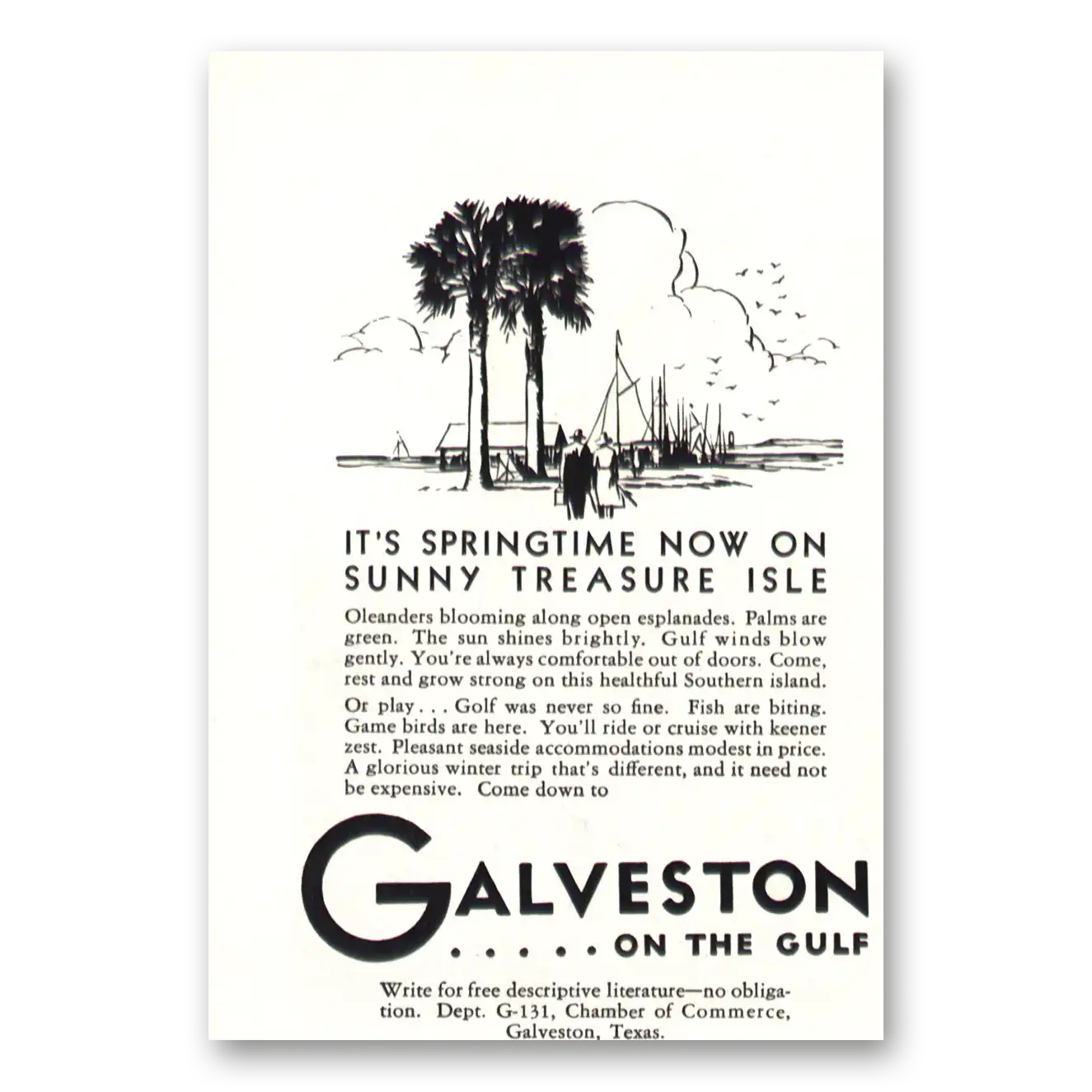 1931 Galveston Texas Springtime Sunny Treasure Isle Vintage Magazine Print Ad