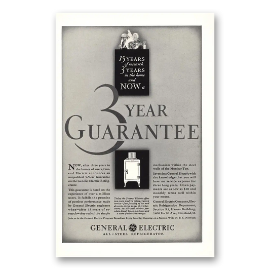 1931 General Electric Refrigerator After Three Years Vintage Magazine Print Ad