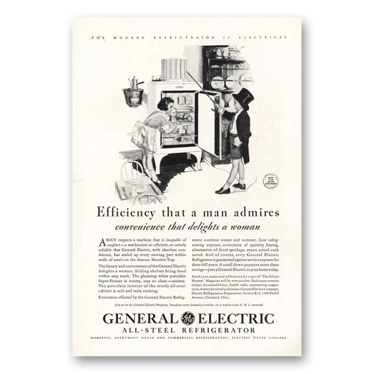 1931 General Electric Refrigerator All Steel Refrigerator Magician Efficiency That a Man Admires Vintage Magazine Print Ad