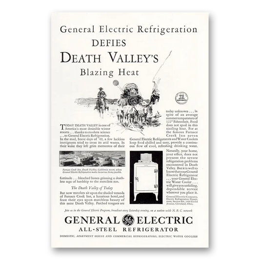 1931 General Electric Refrigerator Death Valleys Blazing Heat Vintage Magazine Print Ad