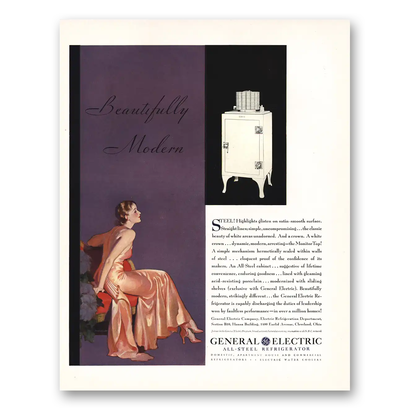 1931 General Electric Refrigerator Beautifully Modern Vintage Magazine Print Ad