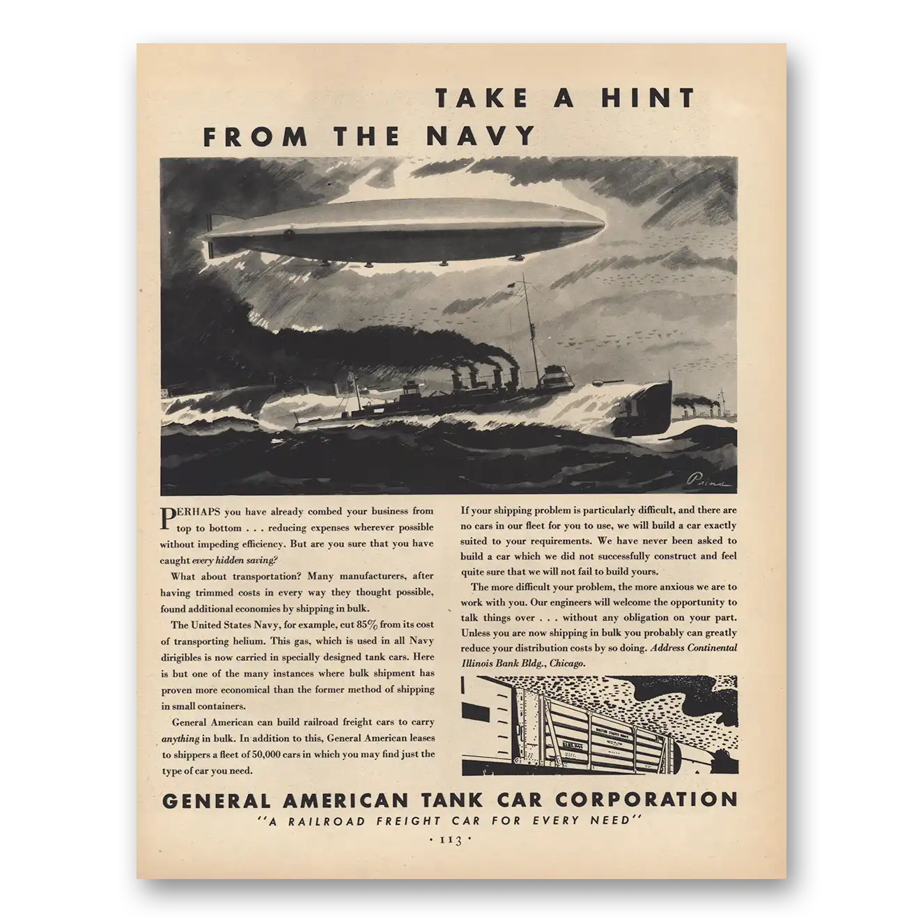 1931 General American Tank Car Take a Hint From the Navy Vintage Magazine Print Ad