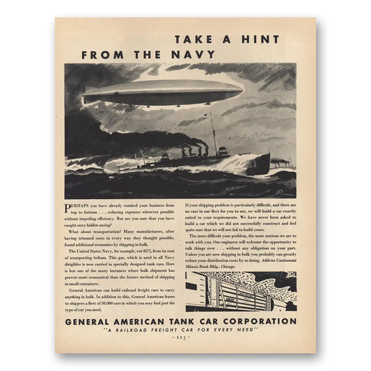 1931 General American Tank Car Take a Hint From the Navy Vintage Magazine Print Ad