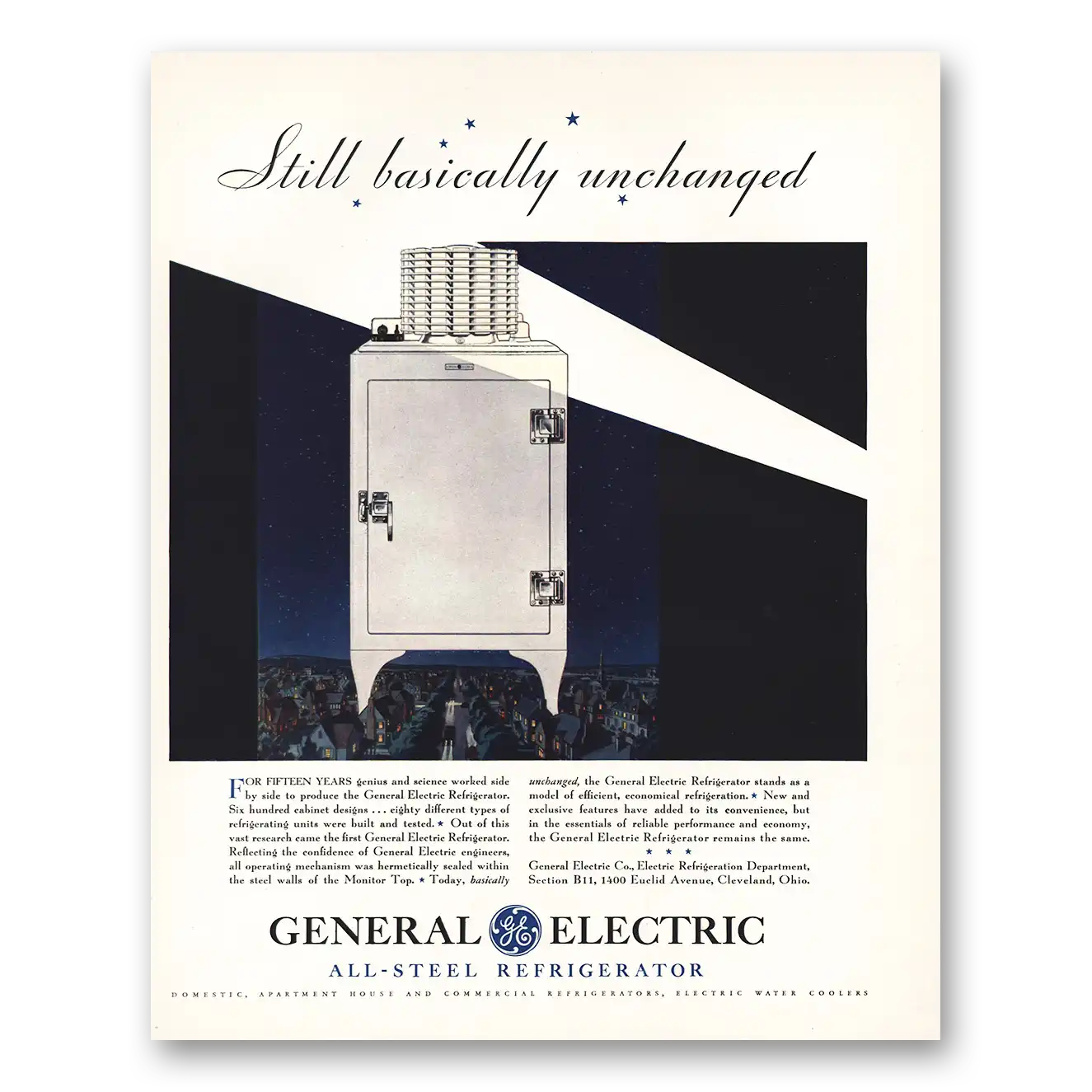 1931 General Electric Refrigerator All Steel Refrigerator Still Basically Unchanged Vintage Magazine Print Ad