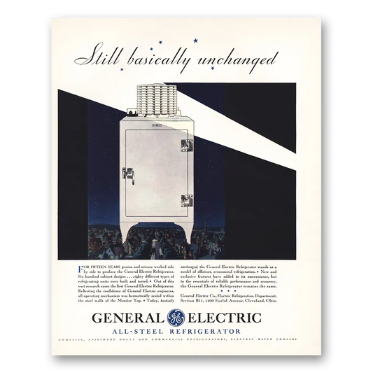 1931 General Electric Refrigerator All Steel Refrigerator Still Basically Unchanged Vintage Magazine Print Ad