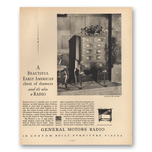 1931 General Motors Radio Early American Chest of Drawers Vintage Magazine Print Ad