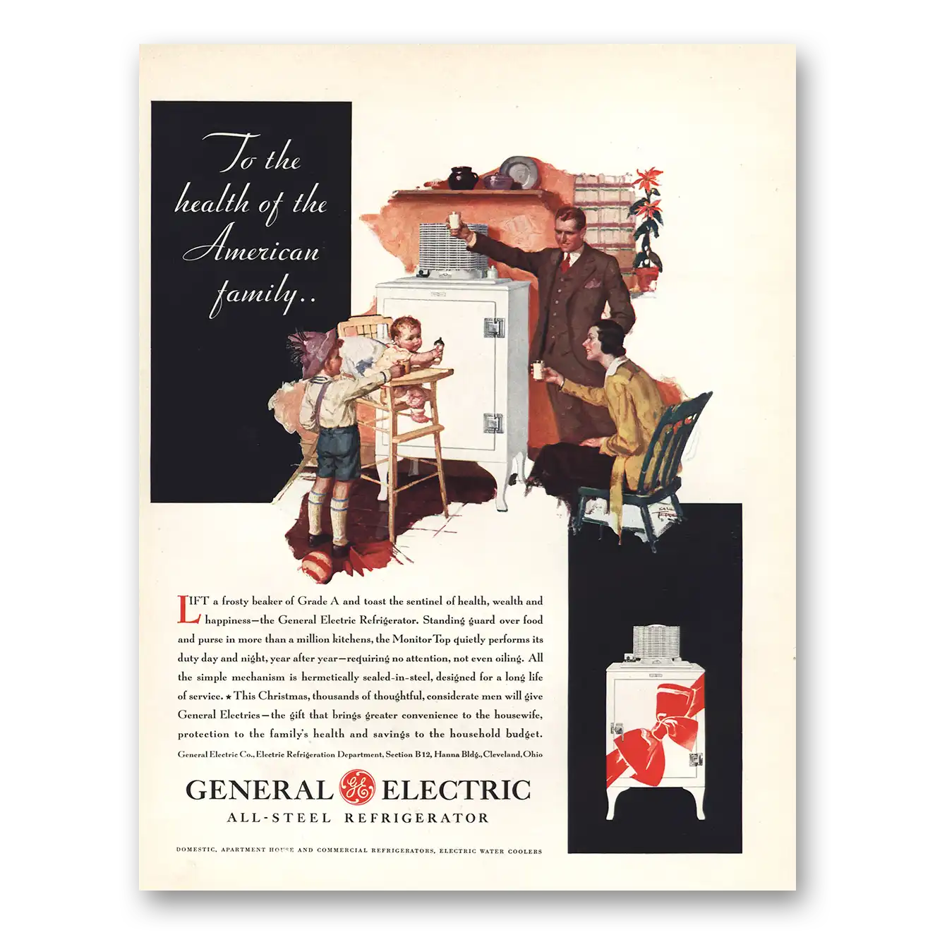 1931 General Electric Refrigerator Health of American Family Vintage Magazine Print Ad