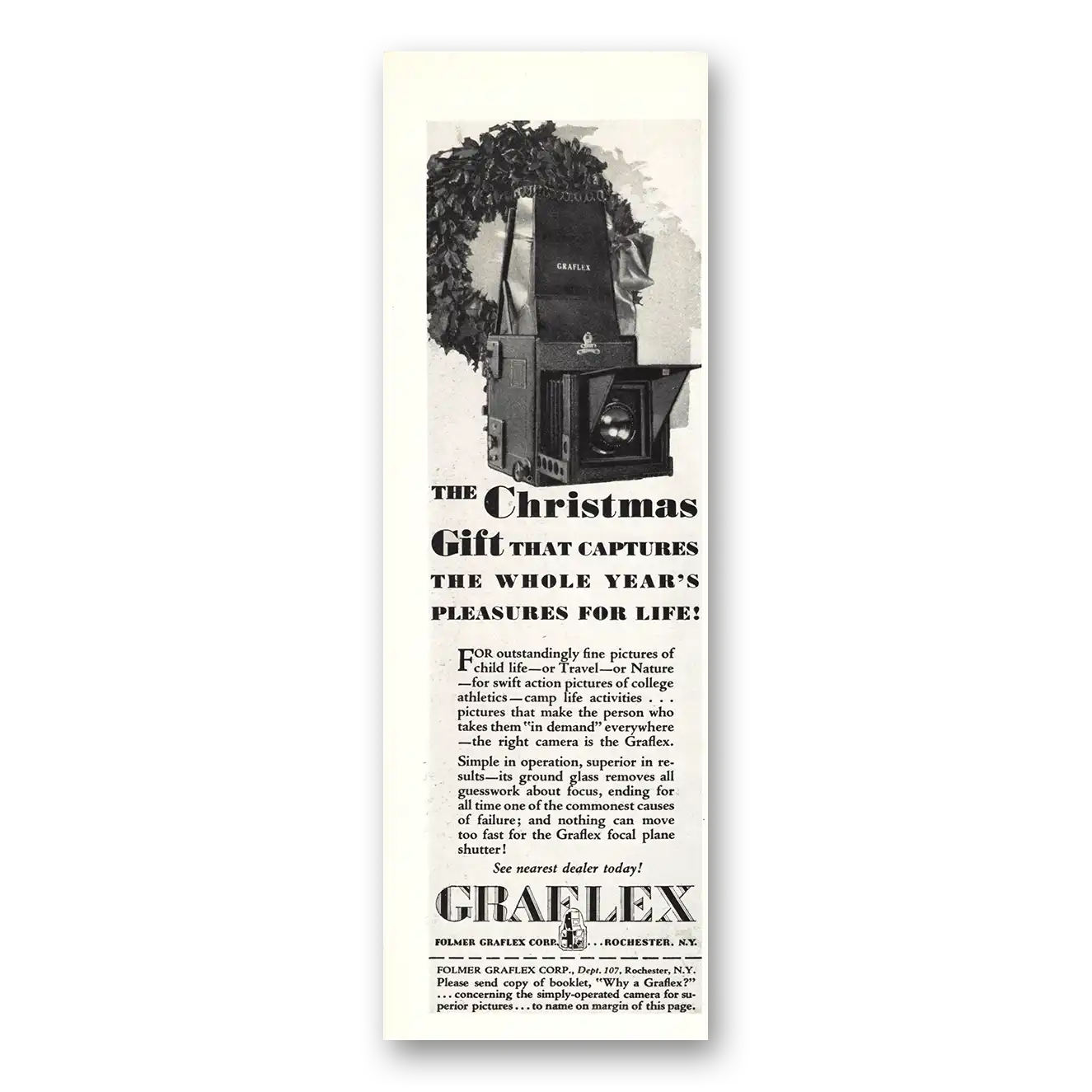 1931 Graflex Cameras Christmas Gift That Captures Vintage Magazine Print Ad