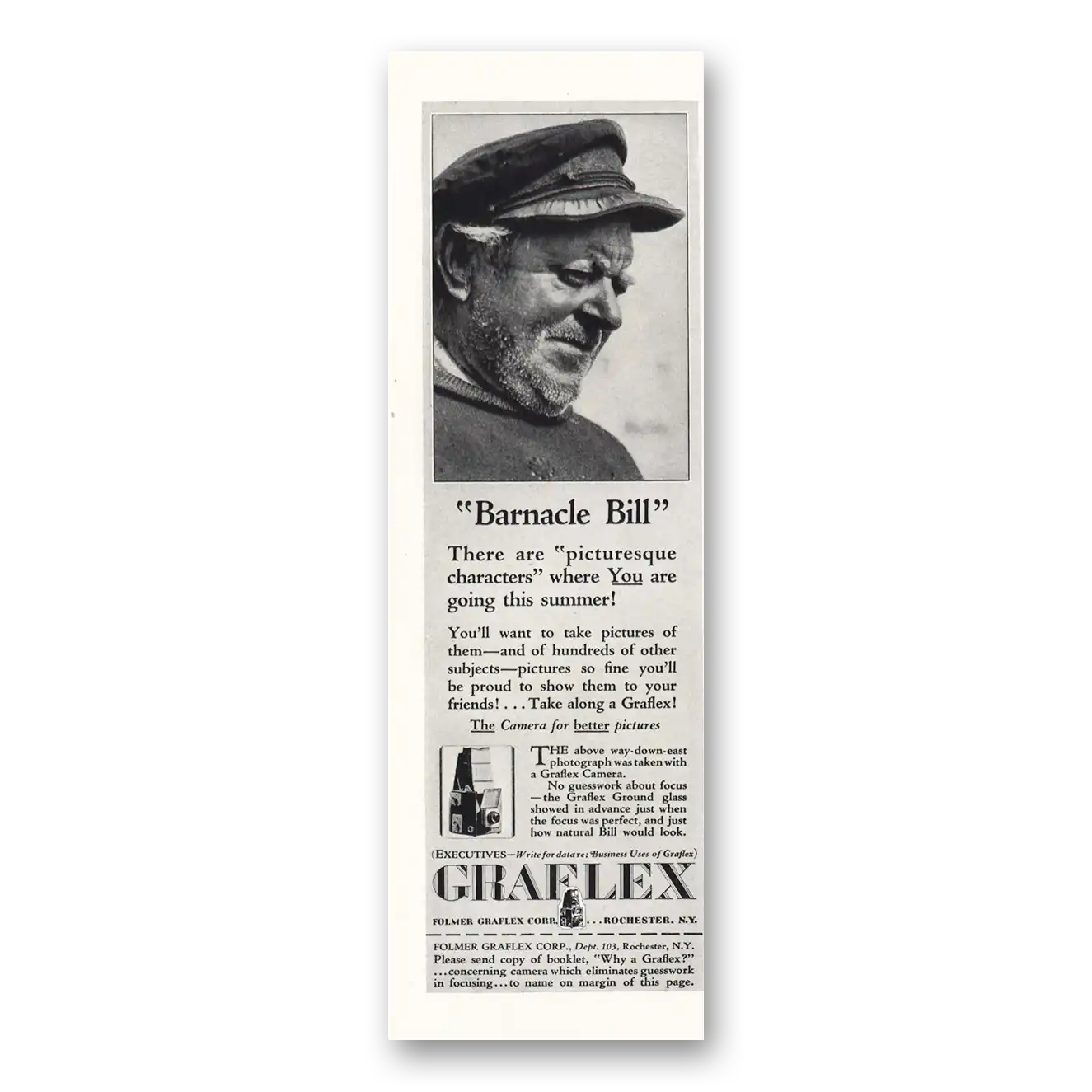 1931 Graflex Cameras Barnacle Bill Vintage Magazine Print Ad