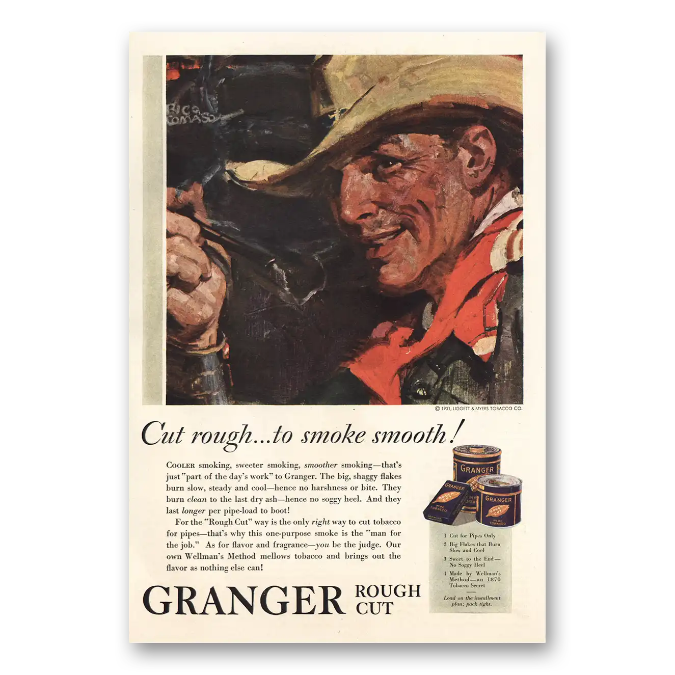 1931 Granger Pipe Tobacco Cut Rough Vintage Magazine Print Ad