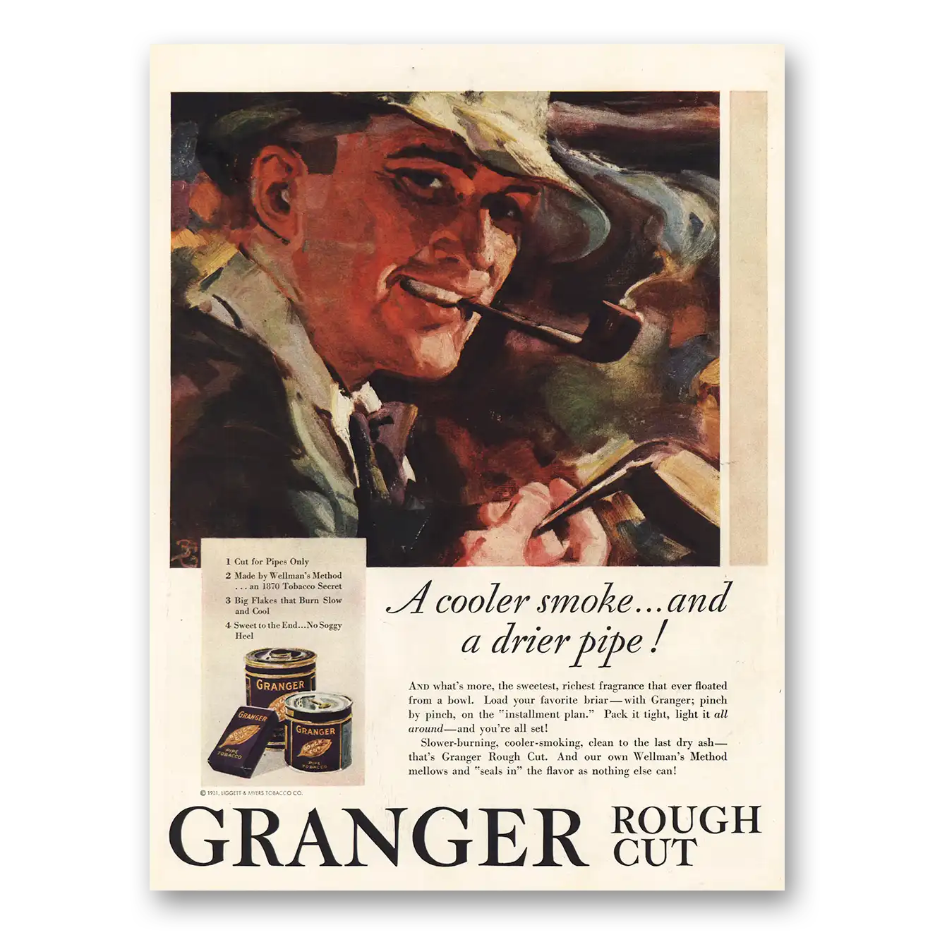 1931 Granger Pipe Tobacco Cooler Smoke Drier Pipe Vintage Magazine Print Ad