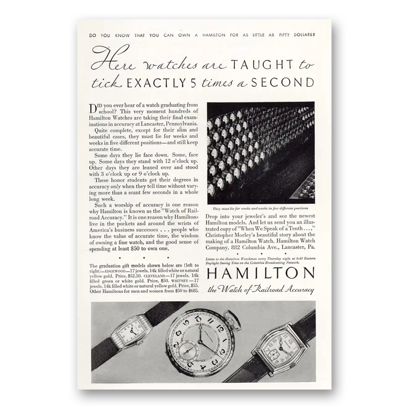 1931 Hamilton Watch Watches Are Taught to Tick Exactly 5 Times a Second Vintage Magazine Print Ad