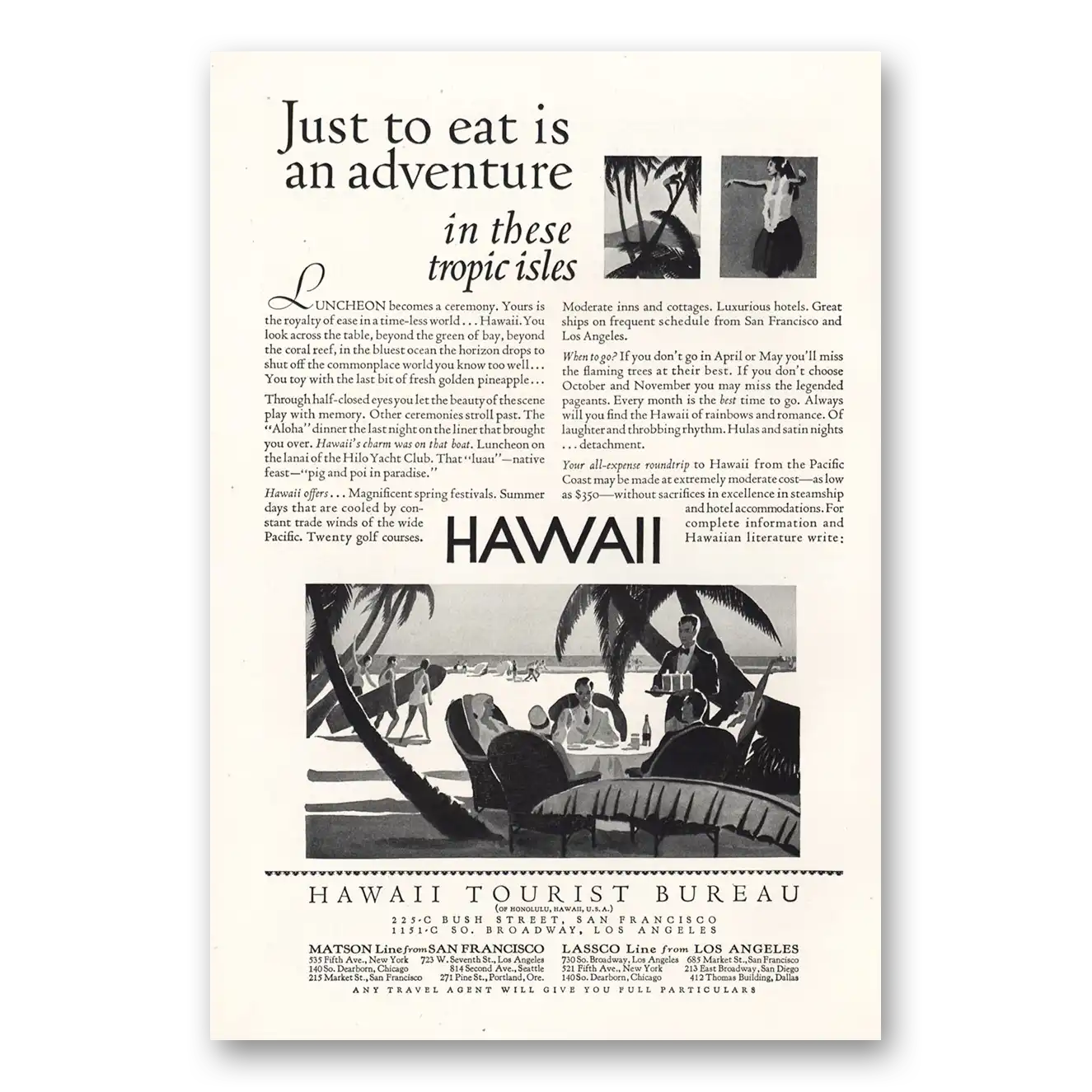 1931 Hawaii Just To Eat Is An Adventure Vintage Magazine Print Ad