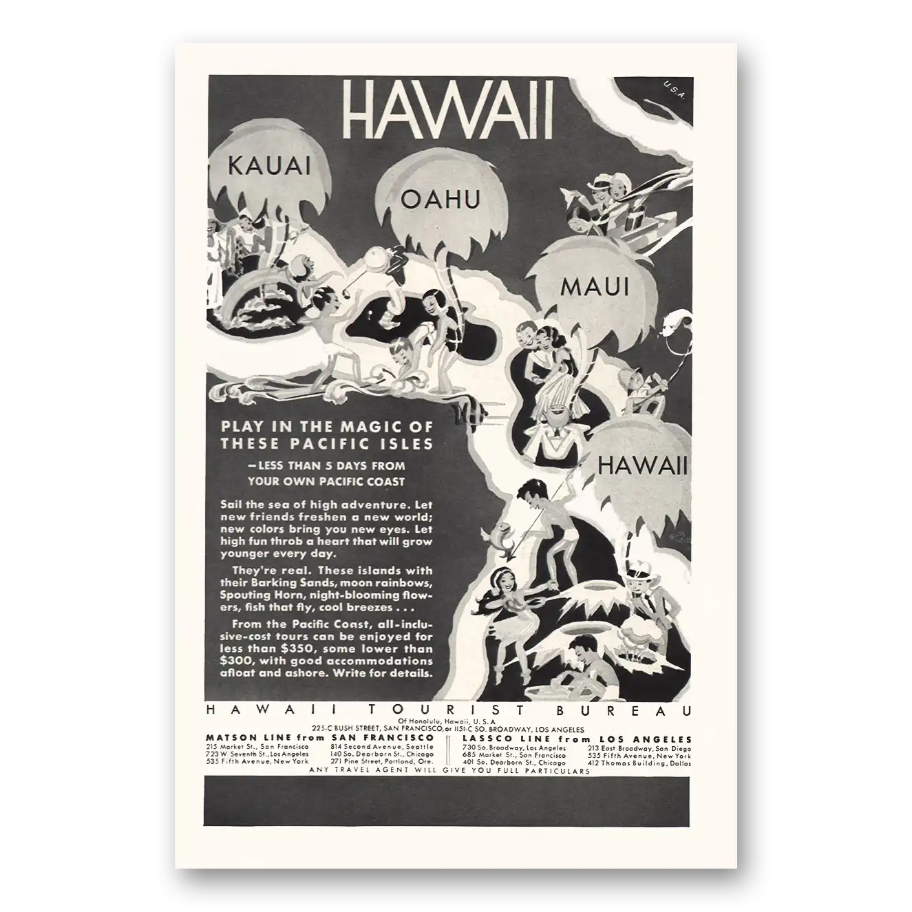 1931 Hawaii Play in the Magic Pacific Isles Vintage Magazine Print Ad