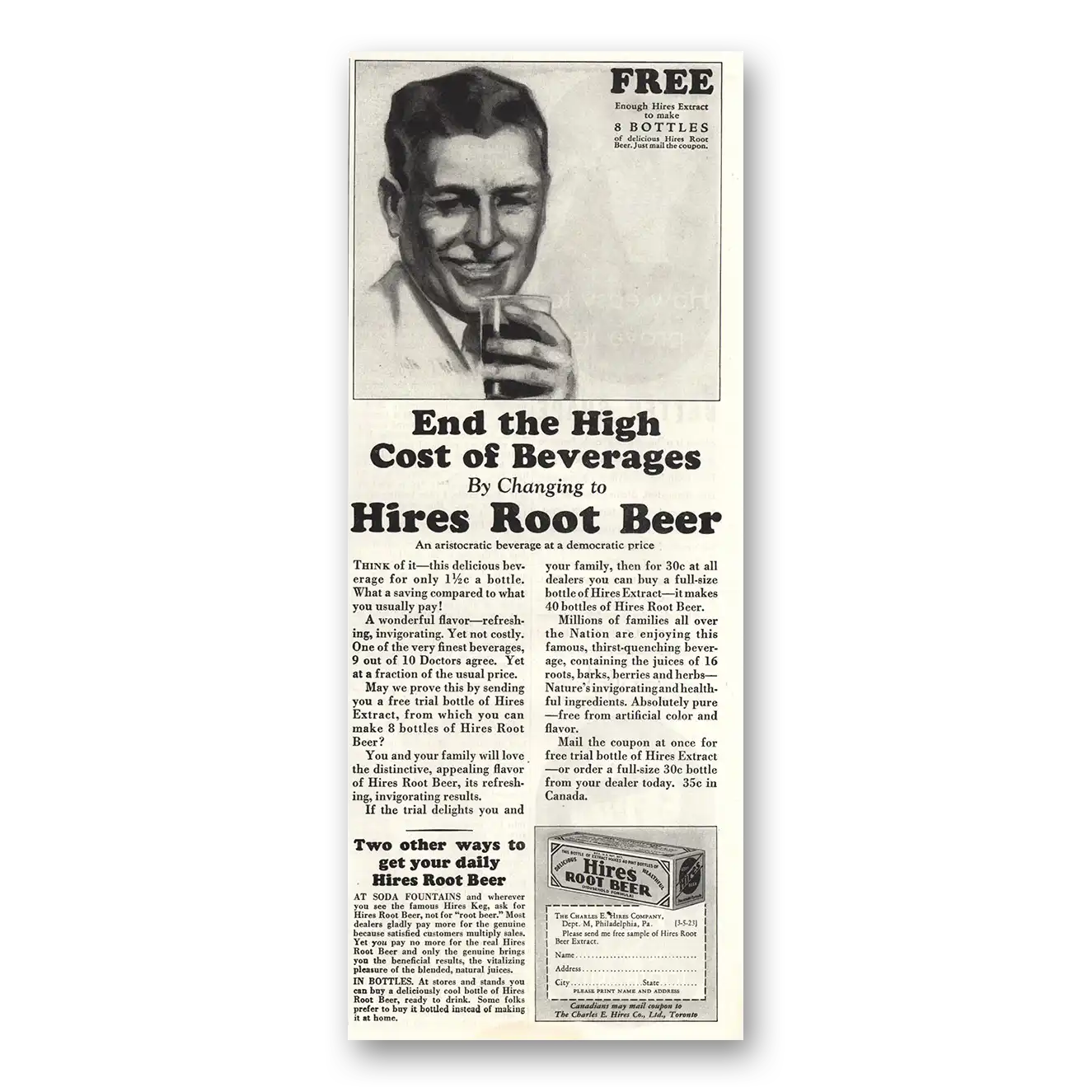 1931 Hires Root Beer End High Cost of Beverages Vintage Magazine Print Ad