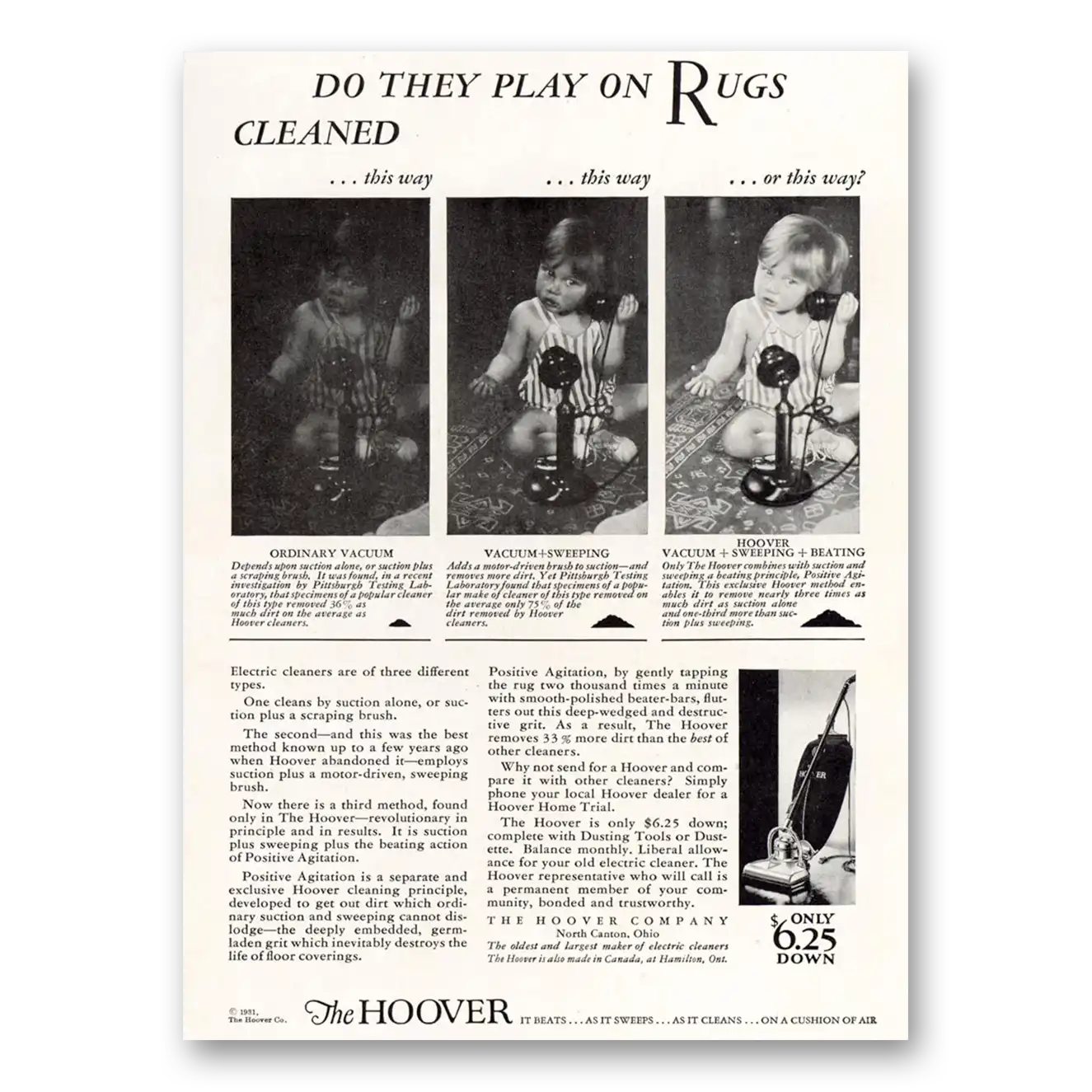 1931 Hoover Vacuum Do They Play On Rugs Cleaned Vintage Magazine Print Ad