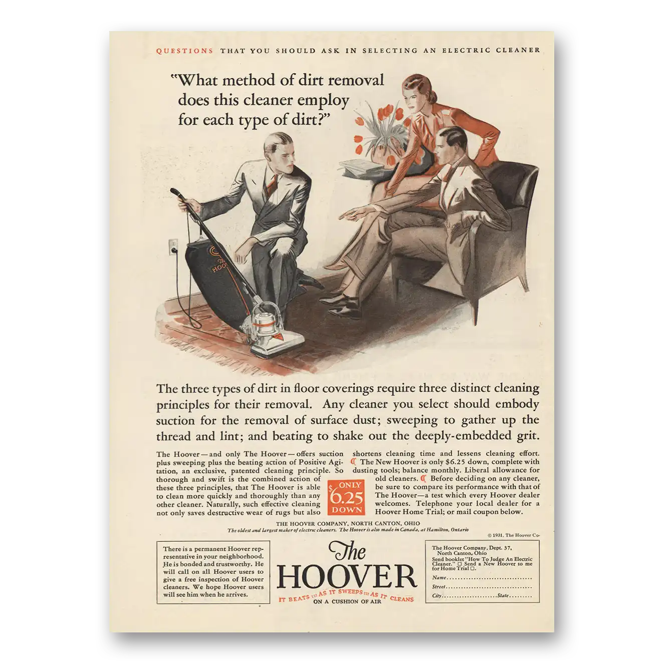 1931 Hoover Vacuum What Method of Dirt Removal Vintage Magazine Print Ad