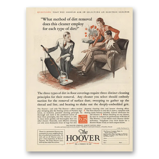 1931 Hoover Vacuum What Method of Dirt Removal Vintage Magazine Print Ad