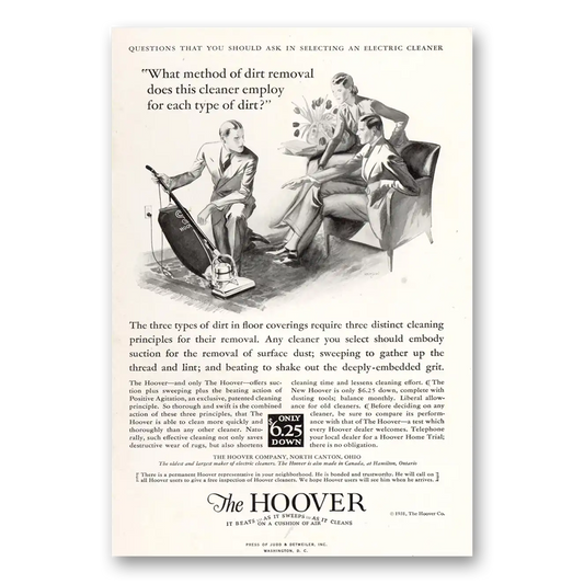 1931 Hoover Vacuum Method of Dirt Removal Vintage Magazine Print Ad