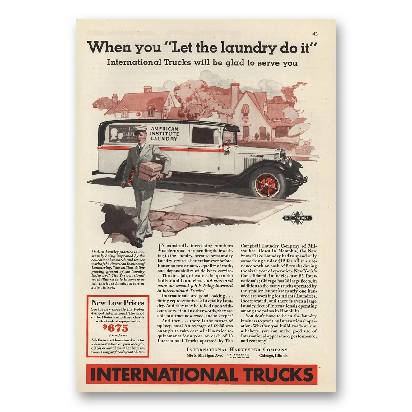 1931 International Trucks Let the Laundry Do It Vintage Magazine Print Ad