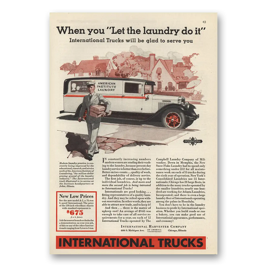 1931 International Trucks Let the Laundry Do It Vintage Magazine Print Ad