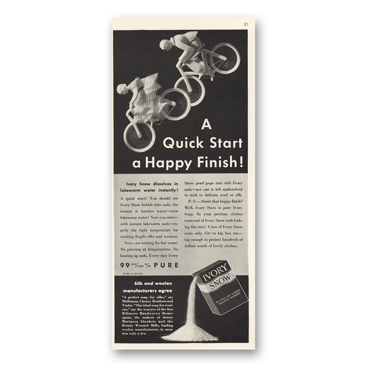 1931 Ivory Snow Quick Start Happy Finish Vintage Magazine Print Ad