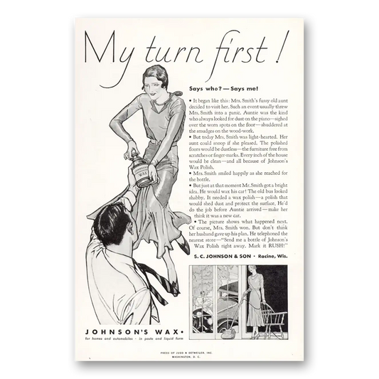 1931 Johnsons Wax My Turn First Vintage Magazine Print Ad