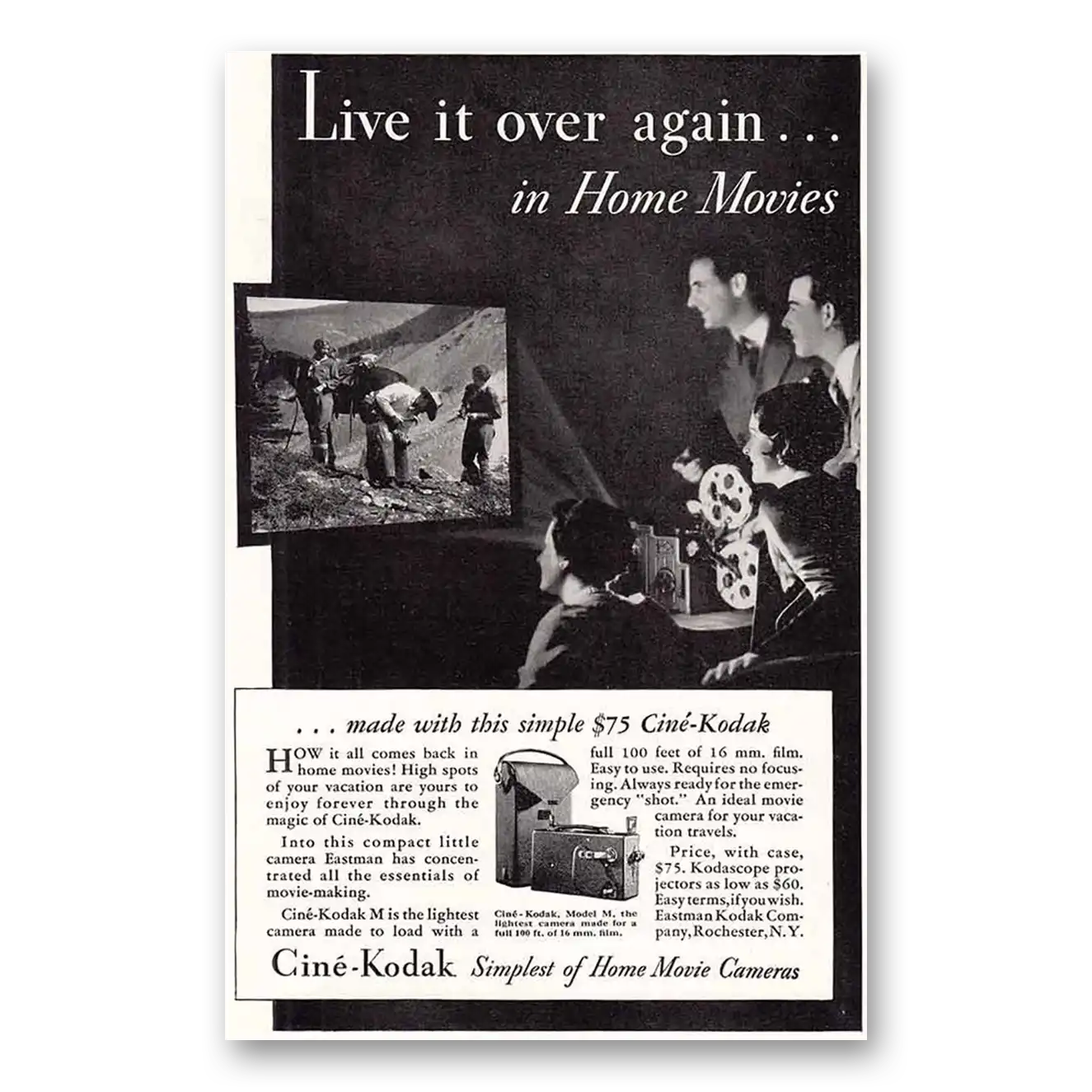 1931 Cine Kodak M Camera Live It Over Again Vintage Magazine Print Ad