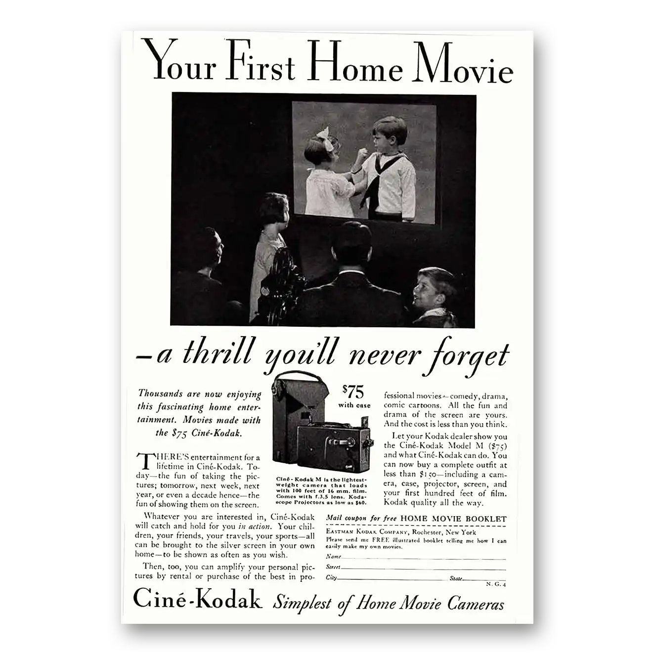 1931 Cine Kodak M Camera First Home Movie Vintage Magazine Print Ad