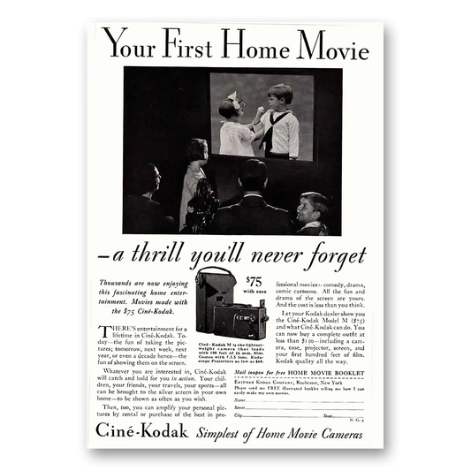 1931 Cine Kodak M Camera First Home Movie Vintage Magazine Print Ad