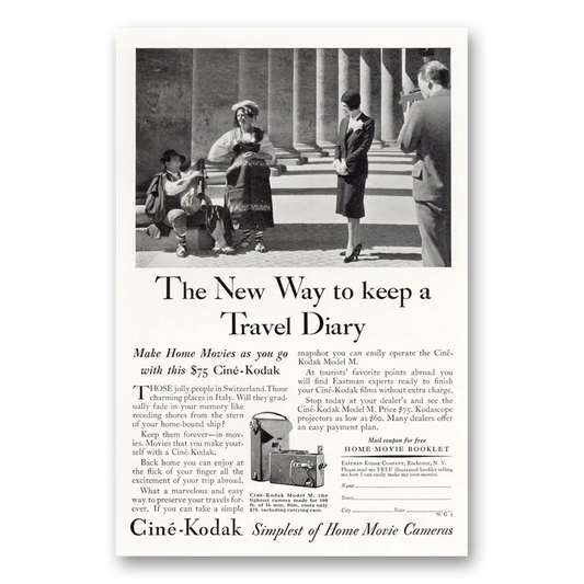 1931 Cine Kodak M Camera Travel Diary Vintage Magazine Print Ad