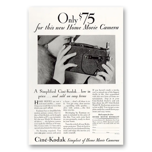 1931 Cine Kodak M Camera Home Movie Camera Vintage Magazine Print Ad