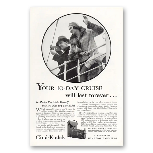 1931 Cine Kodak M Camera Cruise Will Last Forever Vintage Magazine Print Ad