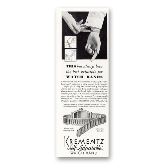 1931 Krementz Jewelry Best Principle for Watch Bands Vintage Magazine Print Ad